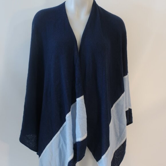 Women J. McLaughlin Navy Blue Light Blue Pure Cashmere Colorblock Shawl Wrap OS - Picture 2 of 12
